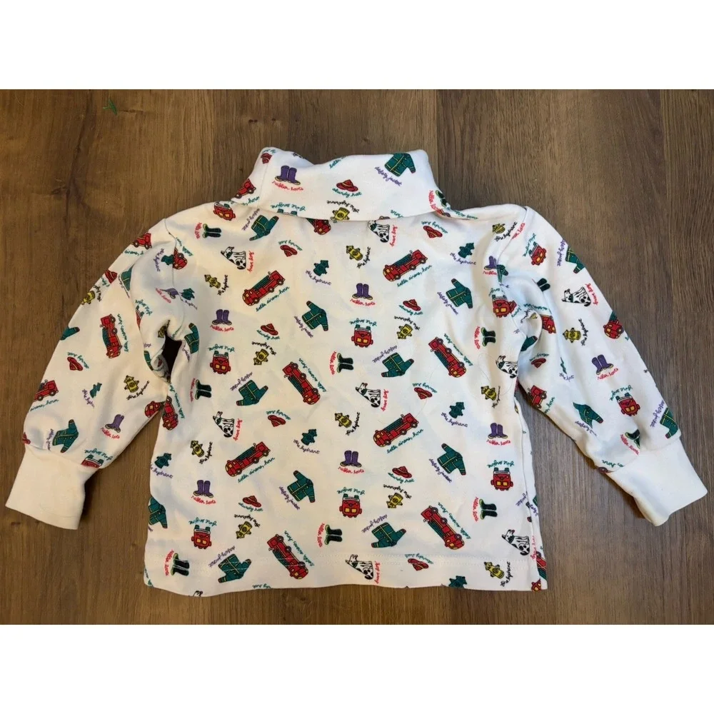 VTG GYMBOREE Boys Firetruck Turtleneck XS 18-24 Mo Rainbow Tag